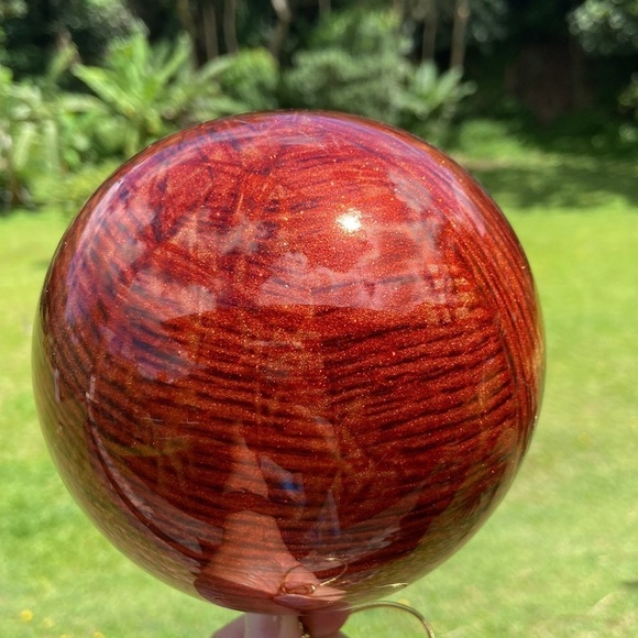 Hand Blown Red Orange Glitter Tiger Eye Medium Glass Ornament - Picture 8 of 11